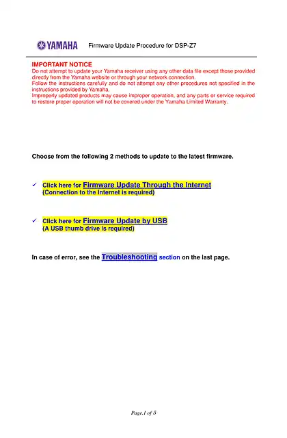 yamaha雅马哈DSP-Z7 Firmware Update ver. 1.23_Installation_Manual